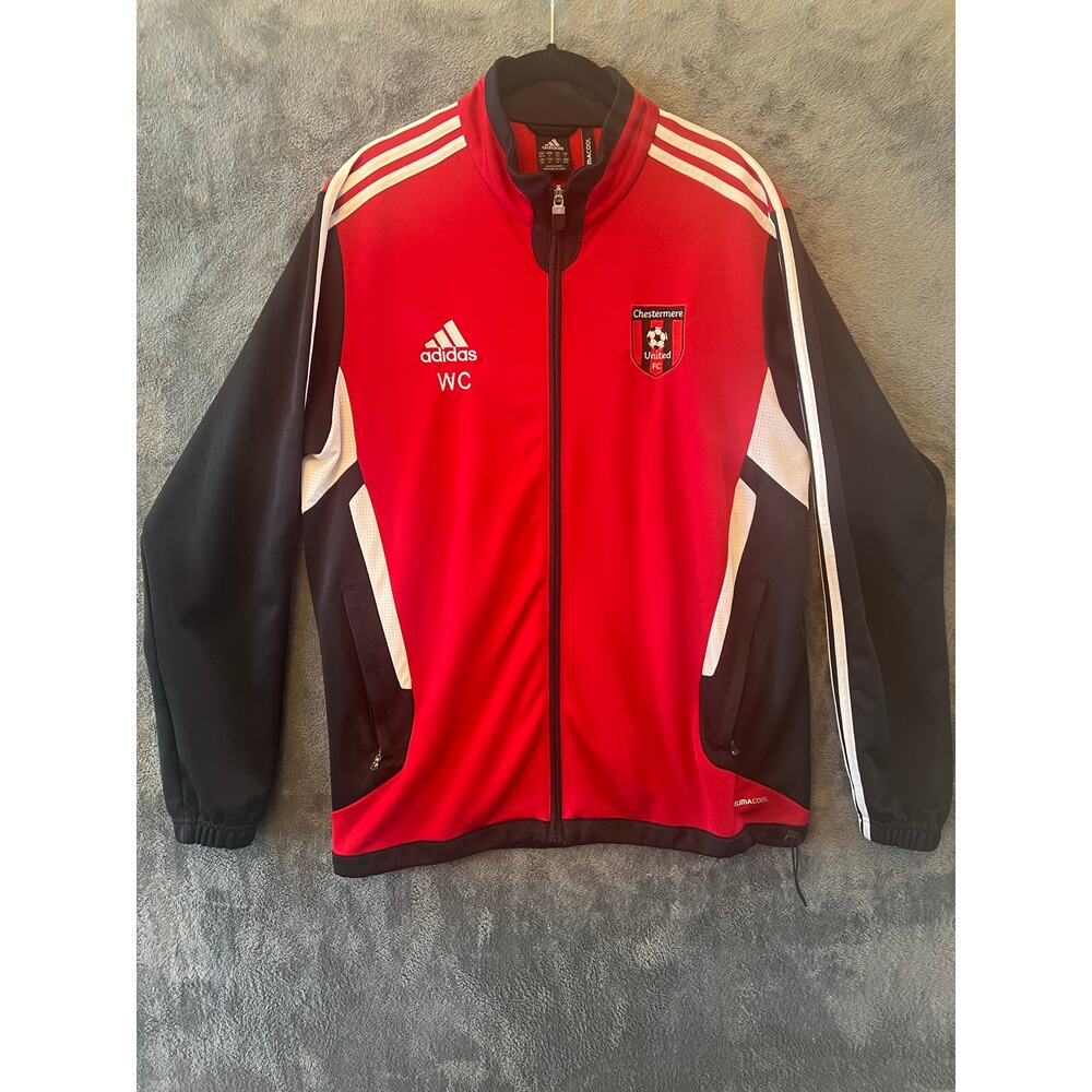 Adidas Jacket Mens Med FC Chestermere Warm-Up Stadium Coach Long Sleeve‎ Zip Red